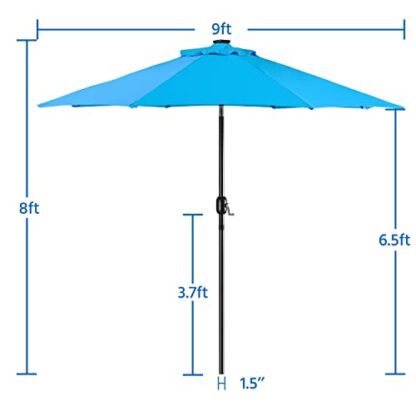 9FT Sky Blue LED Patio Market Solar Umbrella w/UV Protection &amp - Image 9