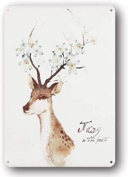 8x12 inch Deer with Flowers Painting Poster Living Room Artwork Murals