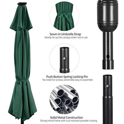 9FT Dark Green LED Patio Market Solar Umbrella w/UV Protection &amp - Image 7