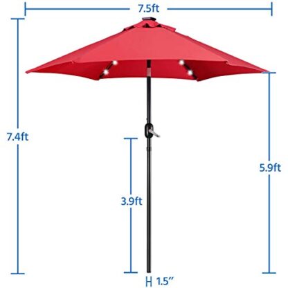 7.5FT Red LED Patio Market Solar Umbrella w/UV Protection &amp - Image 3