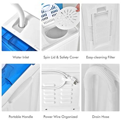 Blue Washing Machine, 2-in-1 Twin Tub 26lbs Capacity Washer(18lbs) and Spinner(8lbs) - Image 3