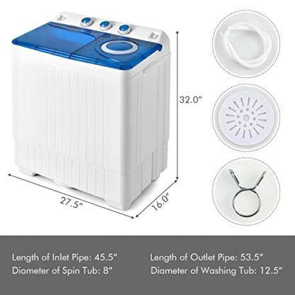 Blue Washing Machine, 2-in-1 Twin Tub 26lbs Capacity Washer(18lbs) and Spinner(8lbs) - Image 4