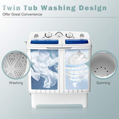 Blue + White Washing Machine, Twin Tub 17.6Lbs Capacity, Washer(11Lbs) and Spinner(6.6Lbs) - Image 7