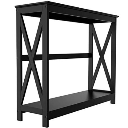 Black Classic X-Design Tall End Table with 2 Tier Storage Shelf - Image 5