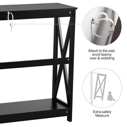 Black Classic X-Design Tall End Table with 2 Tier Storage Shelf - Image 4