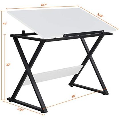 White Adjustable Drawing Tables Drafting Desk with P2 Tiltable Tabletop - Image 7