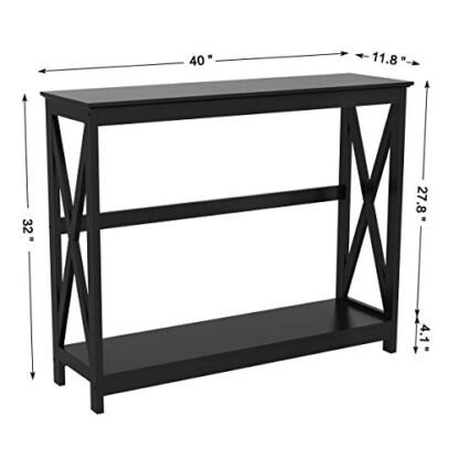 Black Classic X-Design Tall End Table with 2 Tier Storage Shelf - Image 8