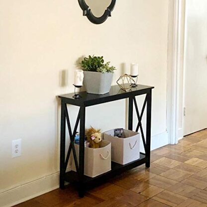 Black Classic X-Design Tall End Table with 2 Tier Storage Shelf - Image 6