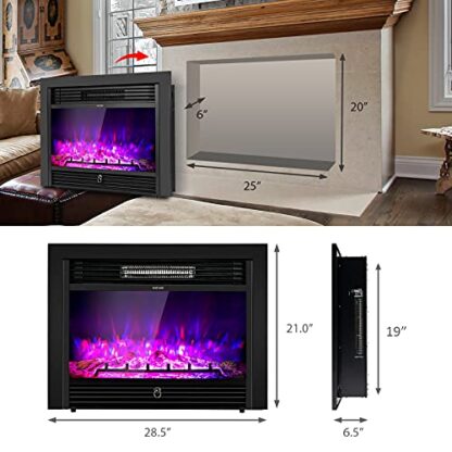 28.5-Inch Electric Fireplace Inserts, 750W/1500W Wall Recessed - Image 6