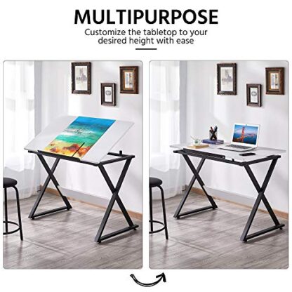 White Adjustable Drawing Tables Drafting Desk with P2 Tiltable Tabletop - Image 9