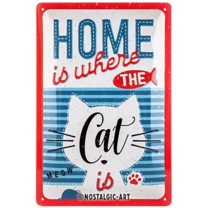 8x12 inch Retro Tin Sign – Home is Where The Cat is – Gift idea for pet Owners