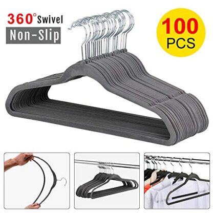 Pack of 100,Gray - Thin Non Slip Velvet Clothes Hangers - Image 9