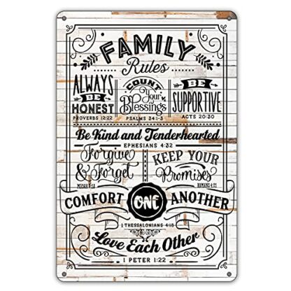 Funny Family Rules Metal Tin Sign Wall Decor, Farmhouse Rustic Family Sign for Home Kitchen Living Room Dining Room Decor