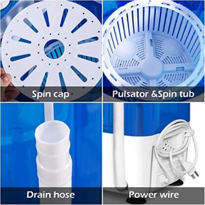 Blue Portable Mini Washing Machine with Spin Dryer, Washing Capacity 5.5lbs - Image 5