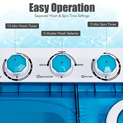 Blue Washing Machine, 2-in-1 Twin Tub 26lbs Capacity Washer(18lbs) and Spinner(8lbs) - Image 5