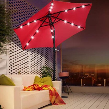 7.5FT Red LED Patio Market Solar Umbrella w/UV Protection &amp - Image 9