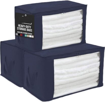 Navy Large Capacity 3 Pack Clothes Storage Bag Organizer, 90L