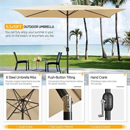 6.5x10FT Tan Rectangular Outdoor Patio Umbrella - Image 8