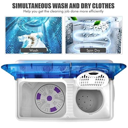 Blue Washing Machine, 2-in-1 Twin Tub 26lbs Capacity Washer(18lbs) and Spinner(8lbs) - Image 6