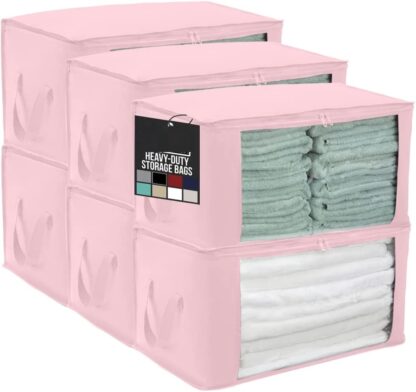 Light Pink Large Capacity 6 Pack Clothes Storage Bag Organizer 90L