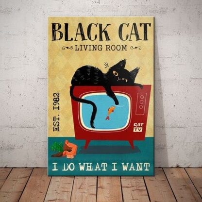 8x12 inch Metal Sign Black Cat Living Room Retro Metal Tin Sign