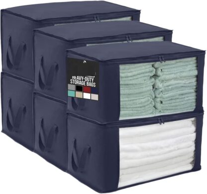 Navy Large Capacity 6 Pack Clothes Storage Bag Organizer, 90L