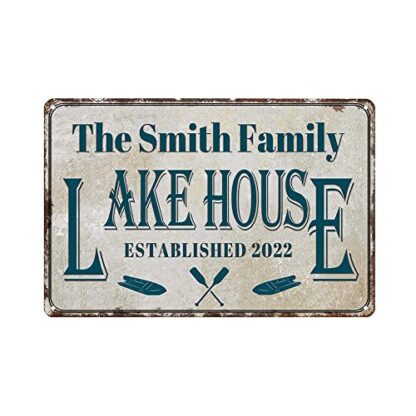 Custom Lake House Sign Tin Sign Personalized Name Aluminum Sign Retro Wall Decor