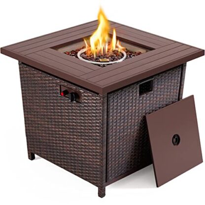 28 in Brown Rattan Wicker Gas Fire Pit Table 50,000 BTU 2 in 1 Propane Fire Pit - Image 10