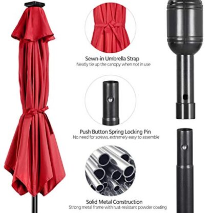 7.5FT Red LED Patio Market Solar Umbrella w/UV Protection &amp - Image 8