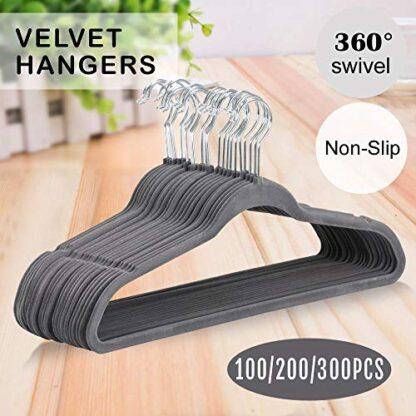 Pack of 100,Gray - Thin Non Slip Velvet Clothes Hangers - Image 7