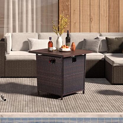 28 in Brown Rattan Wicker Gas Fire Pit Table 50,000 BTU 2 in 1 Propane Fire Pit - Image 8