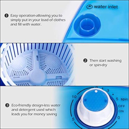 Blue Portable Mini Washing Machine with Spin Dryer, Washing Capacity 5.5lbs - Image 6