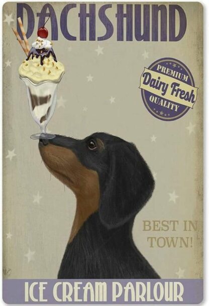 8x12 inch Metal Tin Sign Dachshund Ice Cream Parlour Sign