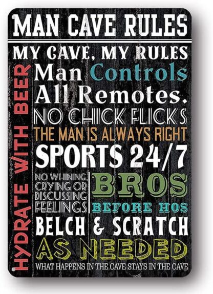 8x12 inch Man Cave Rules Wall Art Signs Funny Rustic Metal Tin Signs