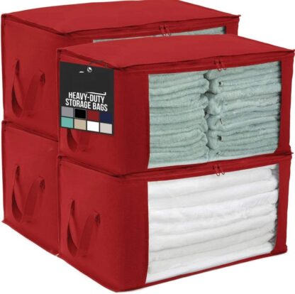 Red Large Capacity 4 Pack Clothes Storage Bag Organizer, 90L