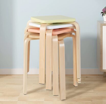 Stackable Bentwood Stools Set of 4, 18-Inch Height Backless Counter Chairs