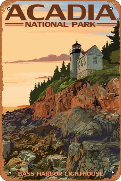 8x12 inch Tin Sign Acadia National Park, Maine, Bass Harbor Lighthouse 40952