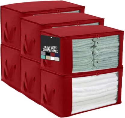 Red Large Capacity 6 Pack Clothes Storage Bag Organizer, 90L