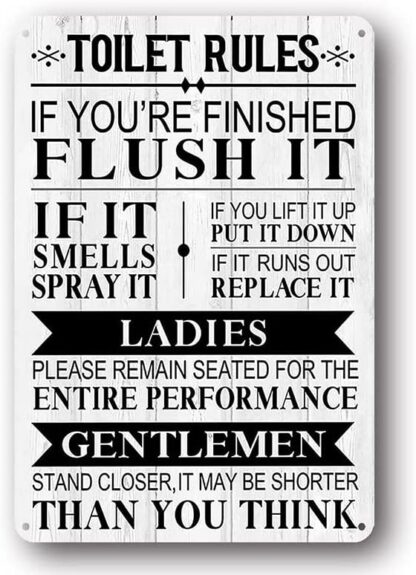 8x12 inch Bathroom Wall Art Rustic Funny Toilet Rules Metal Tin Signs