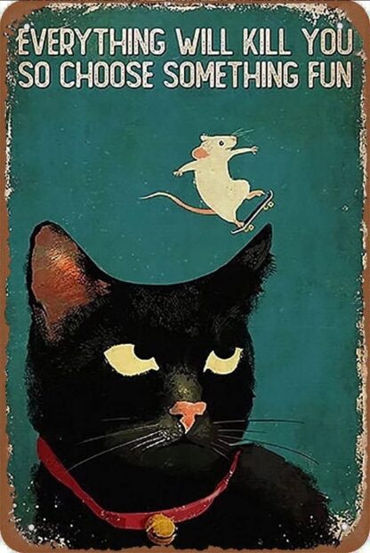 8x12 inch Metal Tin Tin Sign Vintage Cat On Skateboard Wall Art Nostalgic