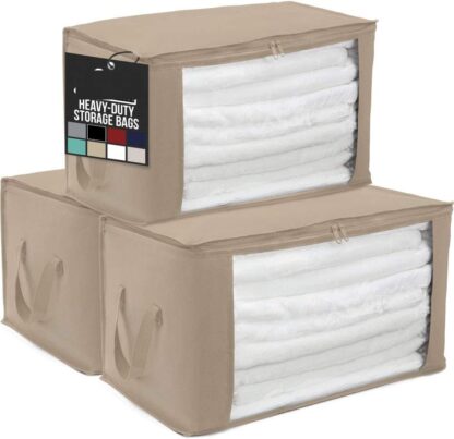 Beige Large Capacity 3 Pack Clothes Storage Bag Organizer, 90L