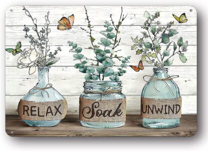 8x12 inch Farmhouse Bathroom Wall Art Relax Soak Unwind Poster Metal Tin Sign