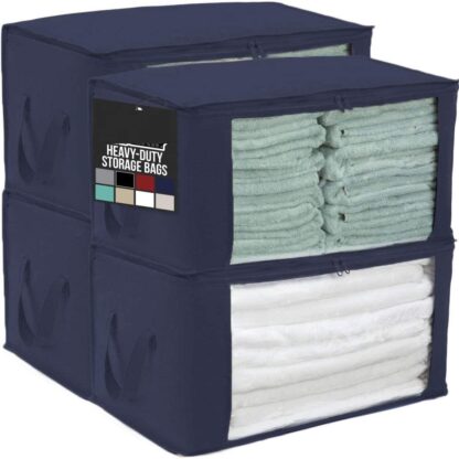 Navy Large Capacity 4 Pack Clothes Storage Bag Organizer, 90L