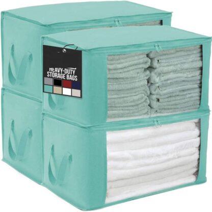 Turquoise Large Capacity 4 Pack Clothes Storage Bag Organizer 90L