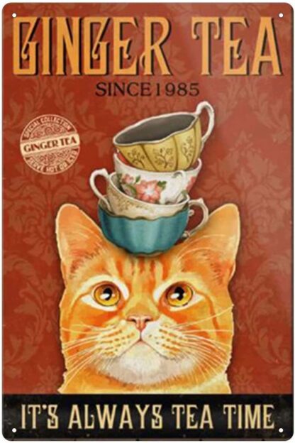 8x12 inch Metal Tin Sign of Cat Coffee Style It's Coffee Time Retro Poster Vintage