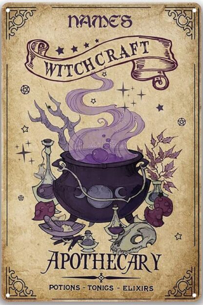 8x12 inch Metal Tin Sign Witchcraft Apothecary Sign Personalized Witch Sign