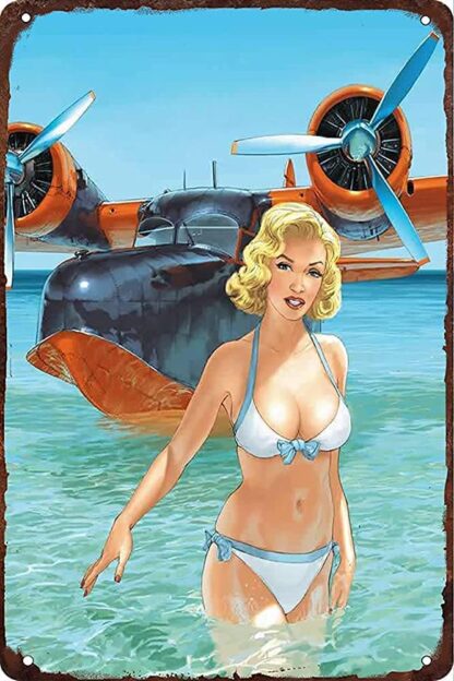 8x12 Inches Vintage Tin Sign Sea Fighter and Sexy Girl Retro Metal Signs