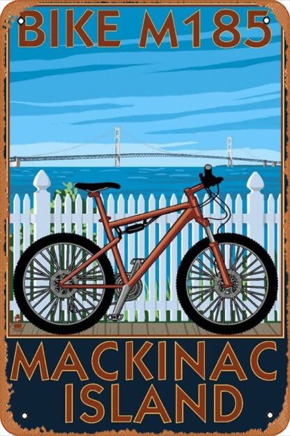 8x12 inch Tin Sign Vintage Mackinac Island,Michigan,Mountain Bike Scene