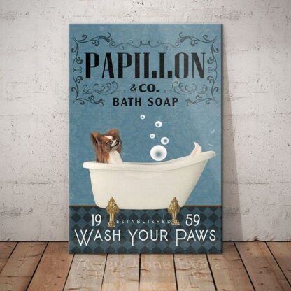 8x12 inch Metal Tin Sign Papillon Dog Bath Soap Wash Your Paws Sign