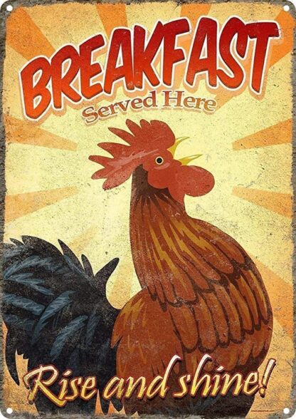 8x12 inch Metal Tin Sign Breakfast Served Here Rise and Shine Home